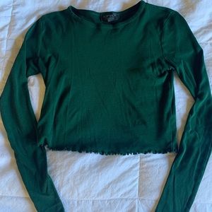GREEN LONG SLEEVE CROP TOP